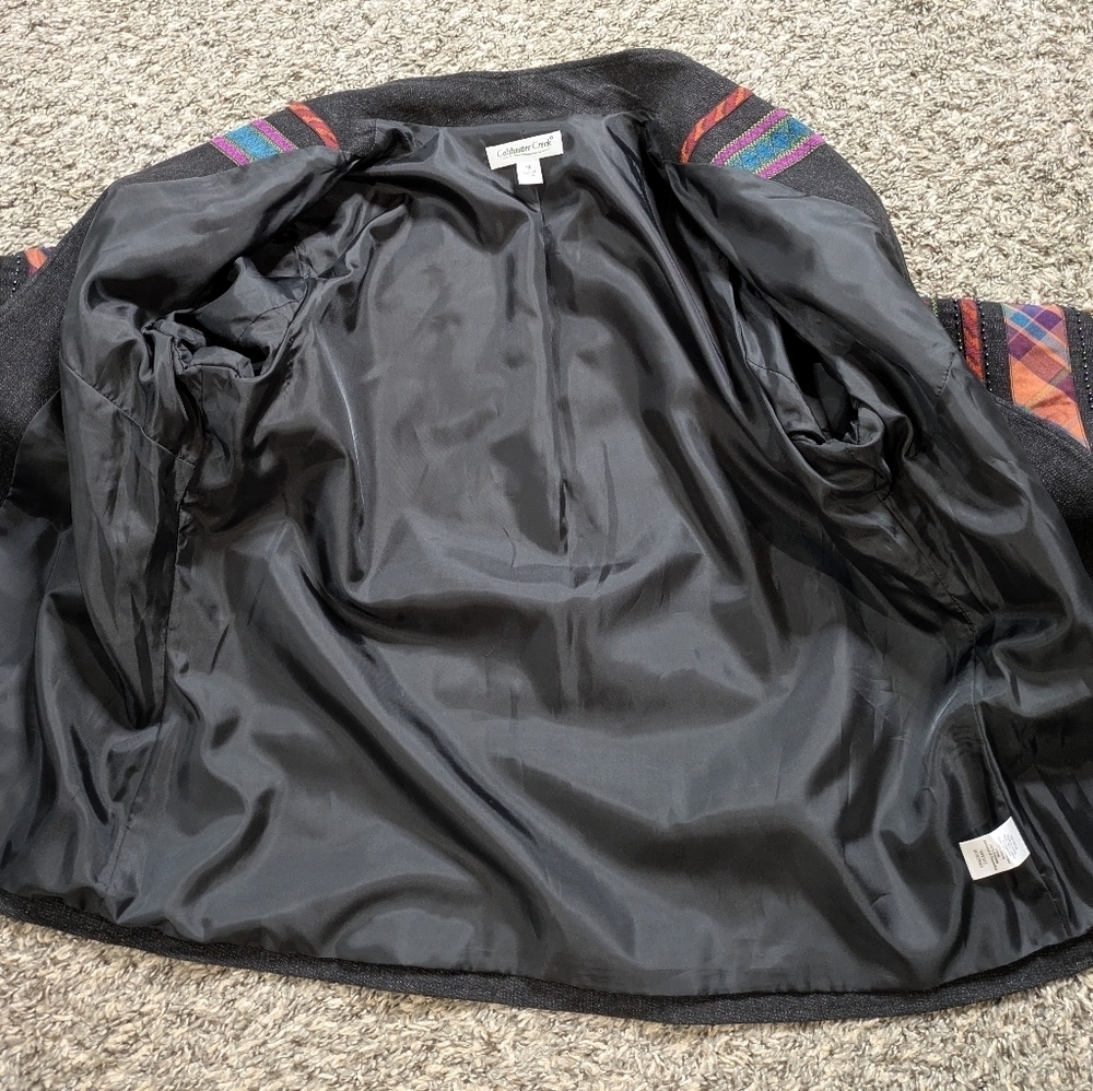 Colwater Creek Black Purple Colorful Beaded Open Jacket 14 - Picture 8 of 9